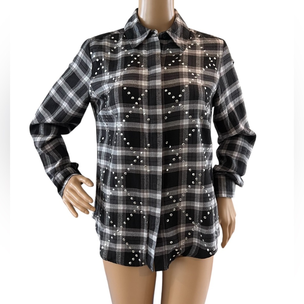 Michael Kors Plaid Stud Details Top
